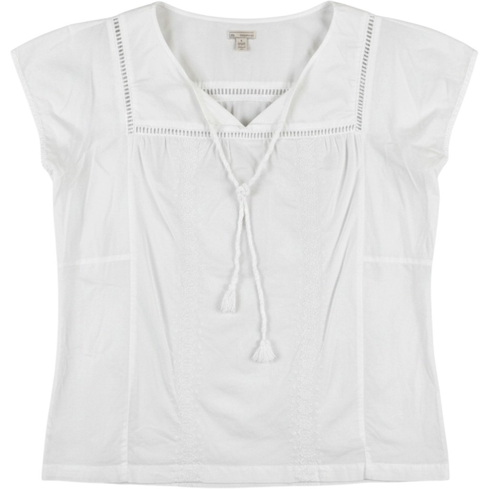 Gap Womens L White Cotton Peasant Blouse Embroidered Ladder Lace Tassel Tie